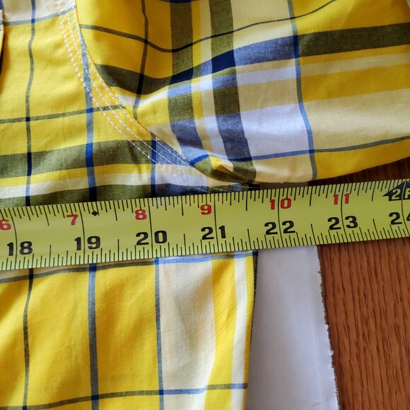 Lauren Ralph Lauren Yellow Blue Plaid Roll Tab Sleeve Button Up Blouse Large - Picture 14 of 14
